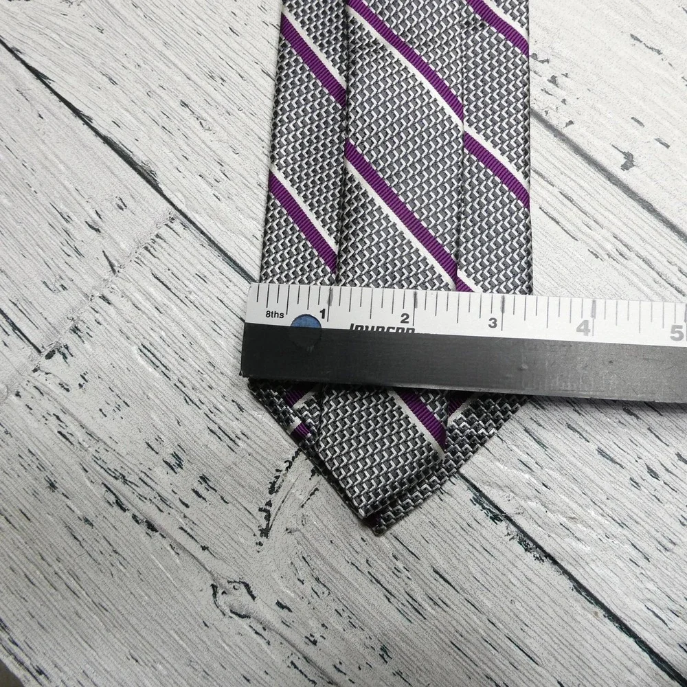 Jos A Bank Signature Collection Tie Mens One Size Gray Purple Stripe Silk